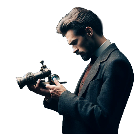 Person examining antique